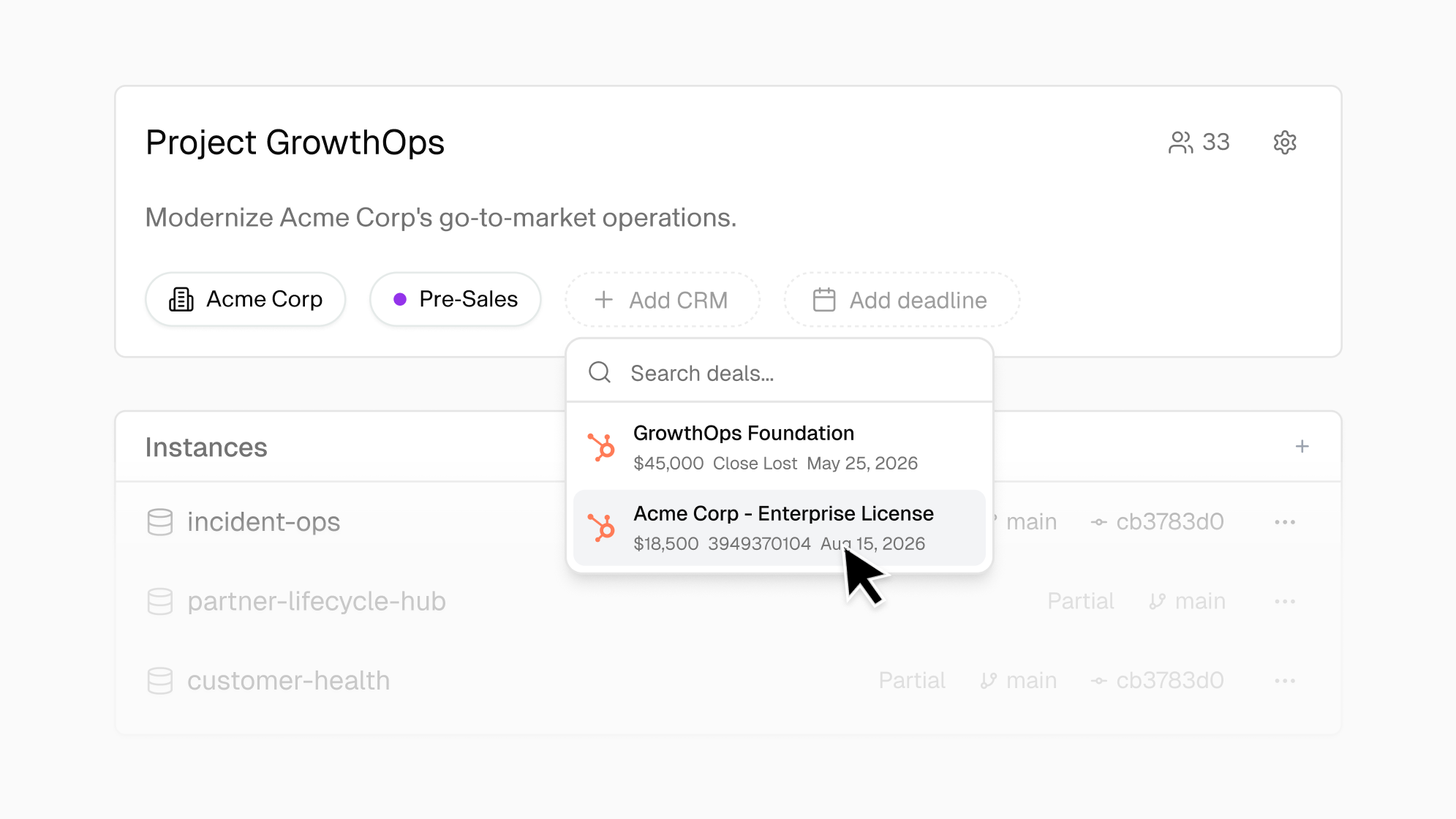 Link deals to project spaces